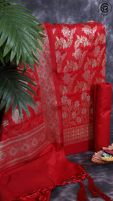 Carmine Maroon Silk Cotton Gold Silver Zari Woven Banaras Salwar